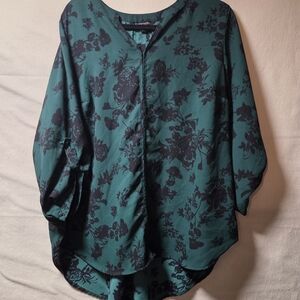 41 Hawthorn Teal and Black Floral Blouse